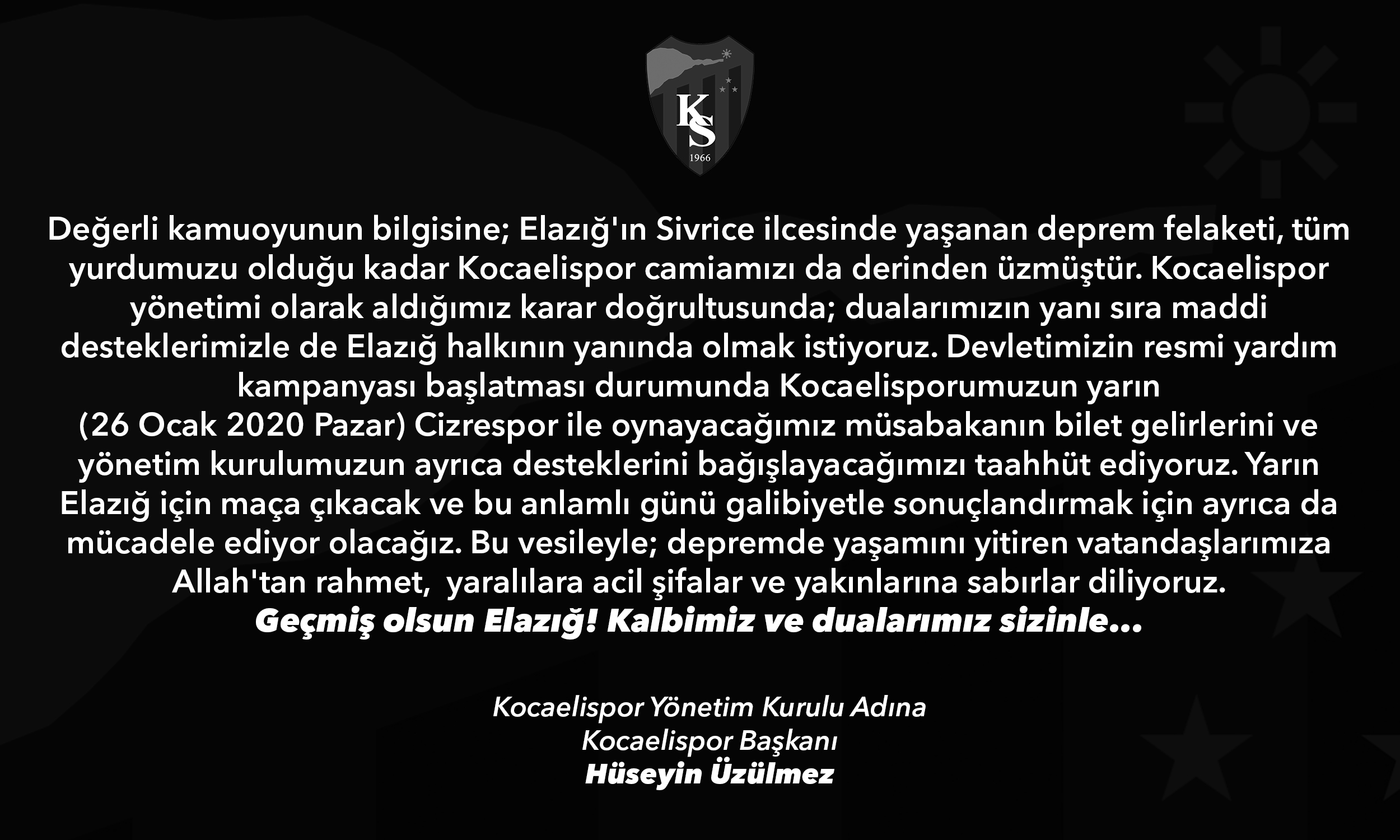 Cizrespor maçı hasılatı Elazığ'a gidecek!